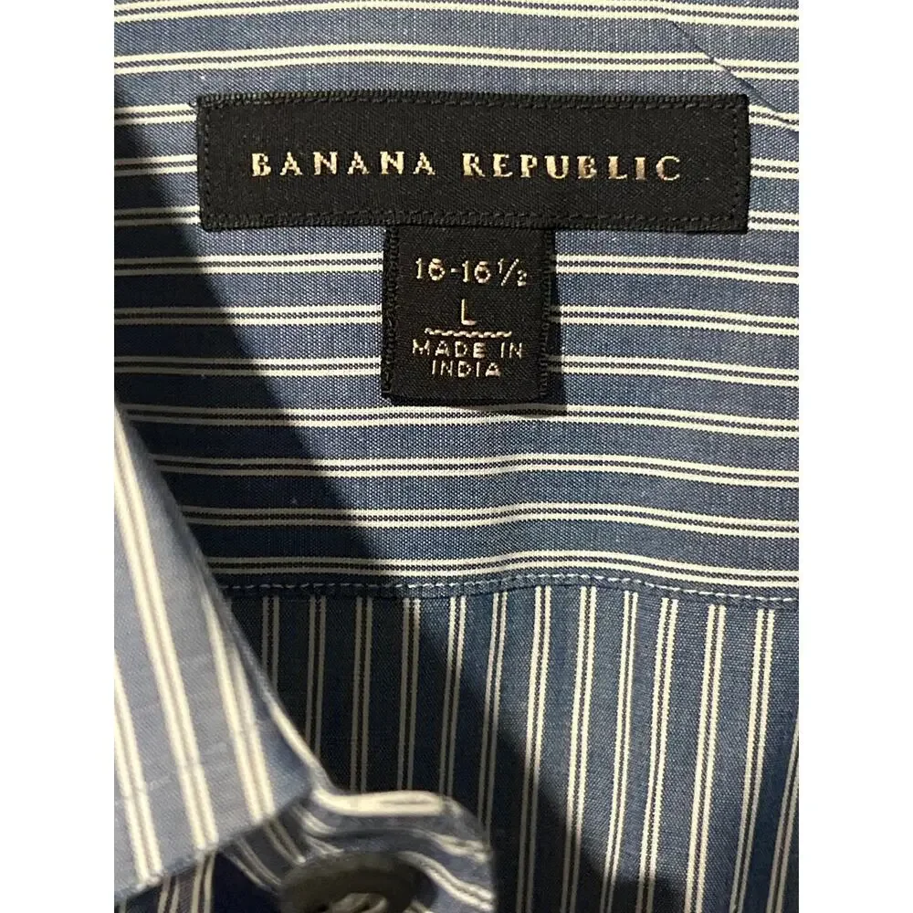 Banana Republic, Blue Stripe, Buttondown, Size L, NB25